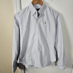 Ralph Lauren Boys Oxford Dress Shirt Sz 6 Slim Fit Cotton Flesh Pony Stripe
